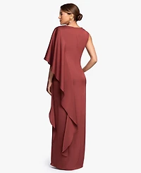 Betsy & Adam Women's Draped Sleeve Boat Neck Gown