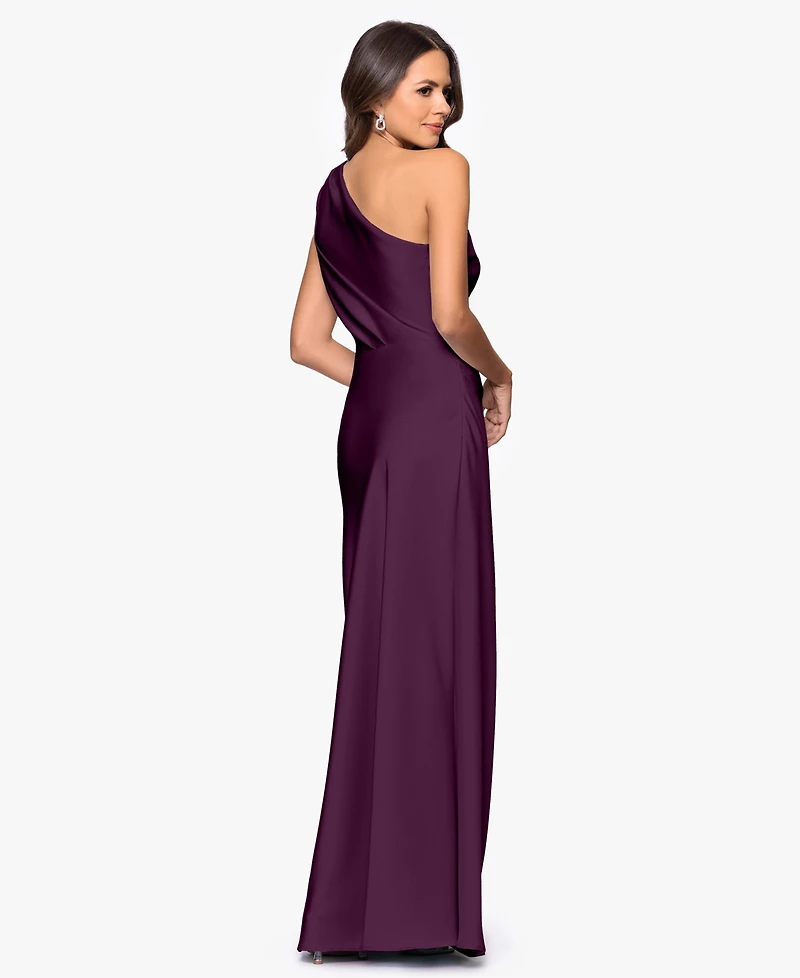 Betsy & Adam Women's One-Shoulder Draped Evening Gown