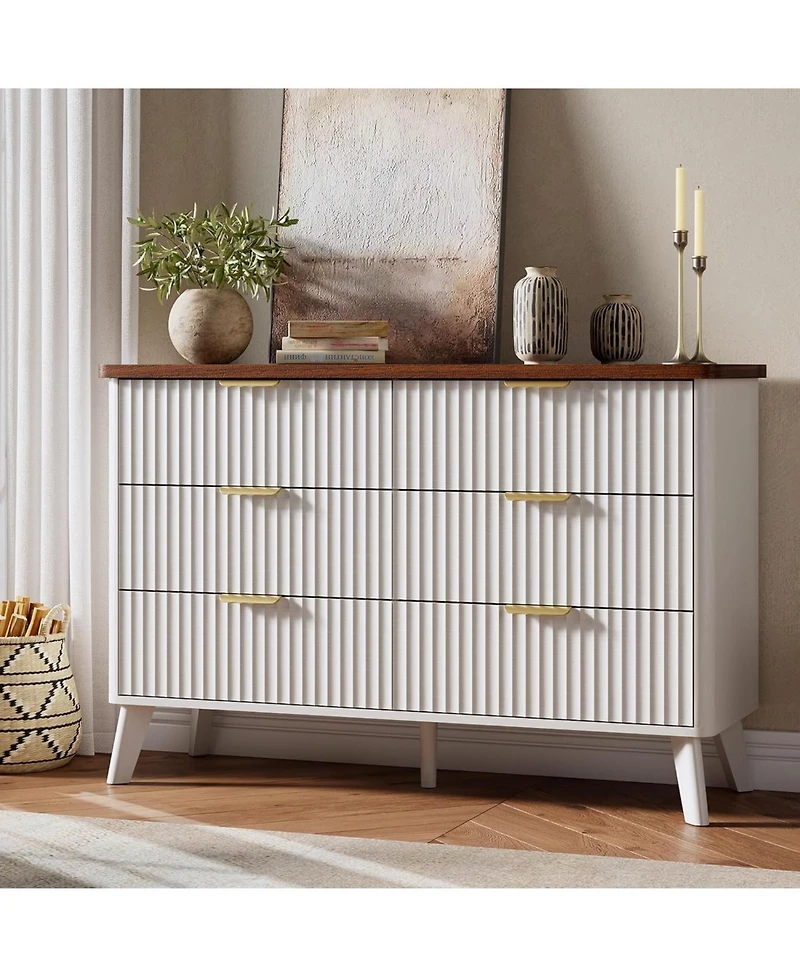 gaomon 47.2" Fluted Modern Wood 6 Drawer Dresser
