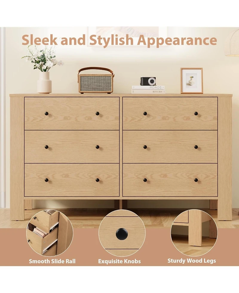 gaomon 6 Drawer Dresser with Deep Drawers and Metal Knobs for Bedroom, Entryway