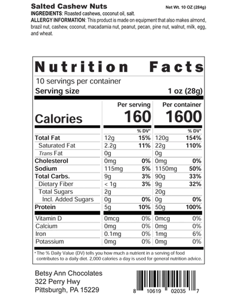 Betsy Ann Chocolates Traditional Salted Cashews and Deluxe Nut Mix, 10 oz. each