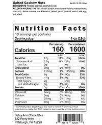 Betsy Ann Chocolates Traditional Salted Cashews and Deluxe Nut Mix, 10 oz. each