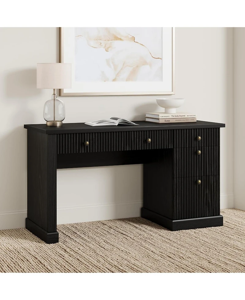 gaomon 54 fluted executive desk with charging station, wooden computer desk with file drawers for home office, study, living room, or bedroom