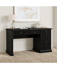 gaomon 54 fluted executive desk with charging station, wooden computer desk with file drawers for home office, study, living room, or bedroom