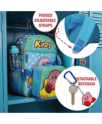 Kirby 5-Piece Set: 16" Backpack, Lunchbox, Utility Case, Rubber Keychain, and Carabiner