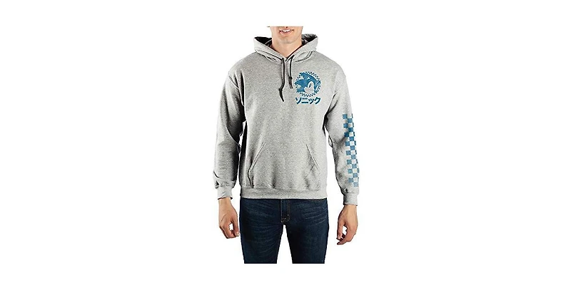 Sonic The Hedgehog Kanji Text Pullover Hooded Sweatshirt-Large
