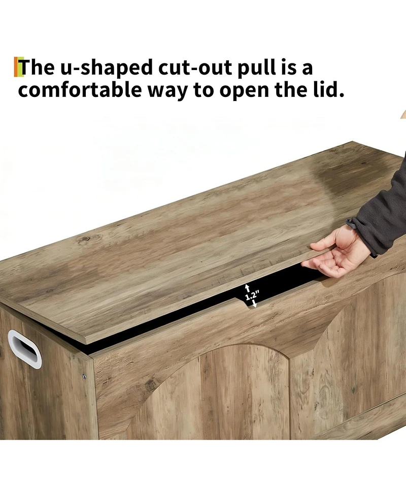 Gaomon 39.3" Retro Wooden Storage Bench - Storage Chest with U-Shaped Cut-Out Pull, Safety Hinge, Supports 300 lbs, Easy Assembly
