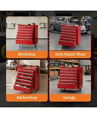 Gaomon 6-Drawer Portable Tool Storage Cart, Rolling Tool Chest Cabinet, Lockable Toolbox Organizer, Red
