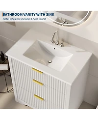 gaomon Fluted Bathroom Vanity with Ceramic Sink Freestanding Cabinet with Soft-Close Drawers and 1 Rotating-Down Drawer