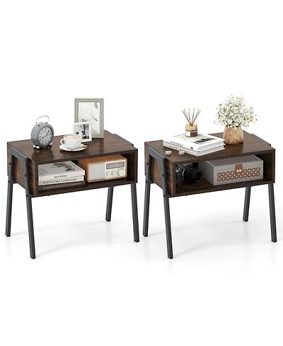 Gymax 2PCS Stackable End Table Night Stand Bedside Table Shelf Accent Table
