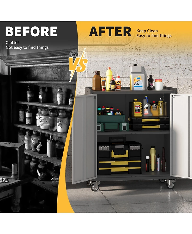 Gaomon Heavy Duty Metal Locking Garage Tool Cabinet with Adjustable Shelf, Rolling Wheels