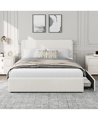 homfan Upholstered Platform Bed Frame with Headboard and 2 Storage Drawers, Wood Slat Support