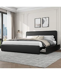 homfan Upholstered Platform Bed Frame with Headboard and 2 Storage Drawers, Wood Slat Support