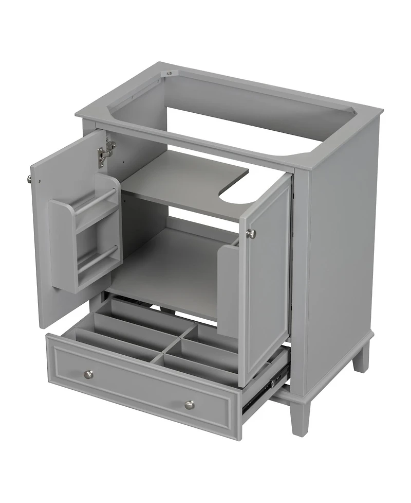 Sillysis 29.5 Inch Freestanding Bathroom Vanity Base with Adjustable Shelf, Solid Wood and Mdf Storage Cabinet