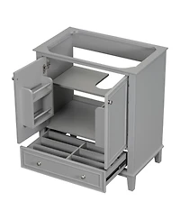 Sillysis 29.5 Inch Freestanding Bathroom Vanity Base with Adjustable Shelf, Solid Wood and Mdf Storage Cabinet
