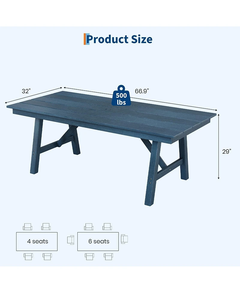 GarveeLife Outdoor Dining Table Set for 6, 7-Piece Patio Hdpe Slatted Table and Chairs Set with Umbrella Hole, All-Weather for Backyard