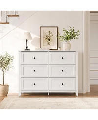 homfan Farmhouse 6-Drawer Tall Dresser, Wood Storage Chest with Deep Drawers and Metal Handles for Multi-Room Storage