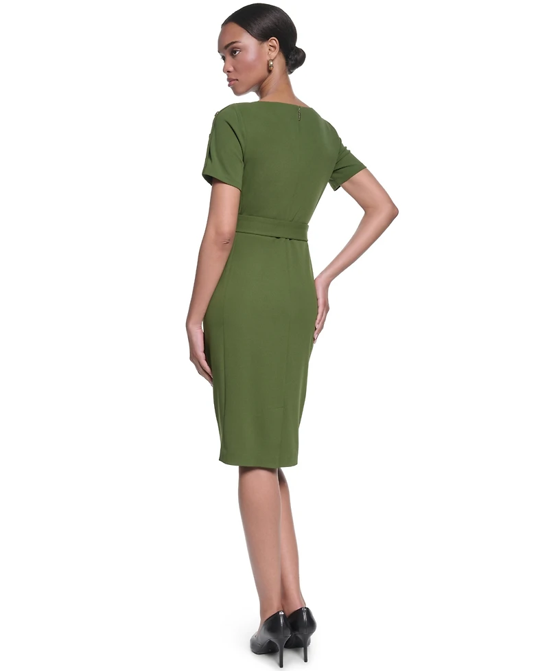 Karl Lagerfeld Paris Women's Scuba Crepe Sheath with Shoulder Buttons Dress