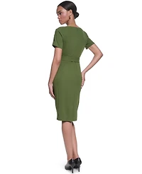 Karl Lagerfeld Paris Women's Scuba Crepe Sheath with Shoulder Buttons Dress