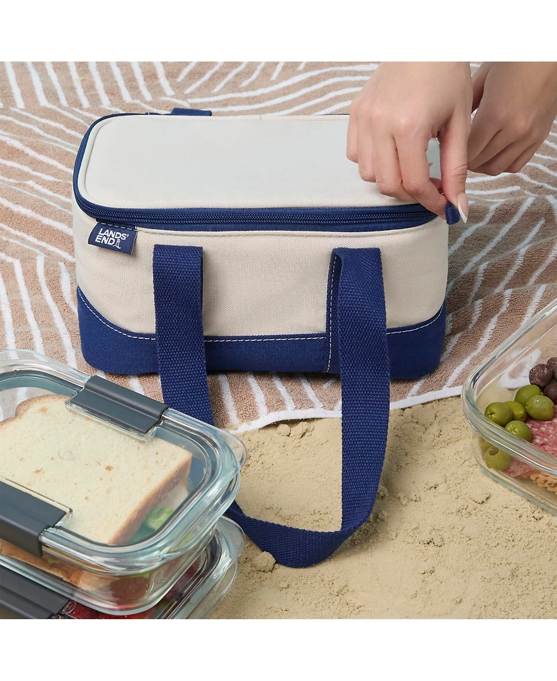 Lands' End Rectangular Small Cooler Bag Insulated 1.5 Gal, Canvas Soft with Tote Handles and Zip Closure