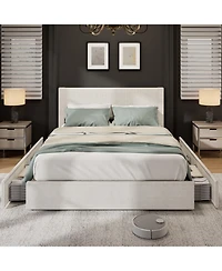 homfan Upholstered Platform Bed Frame with 4 Storage Drawers, Corduroy Channel Tufted Wingback Headboard