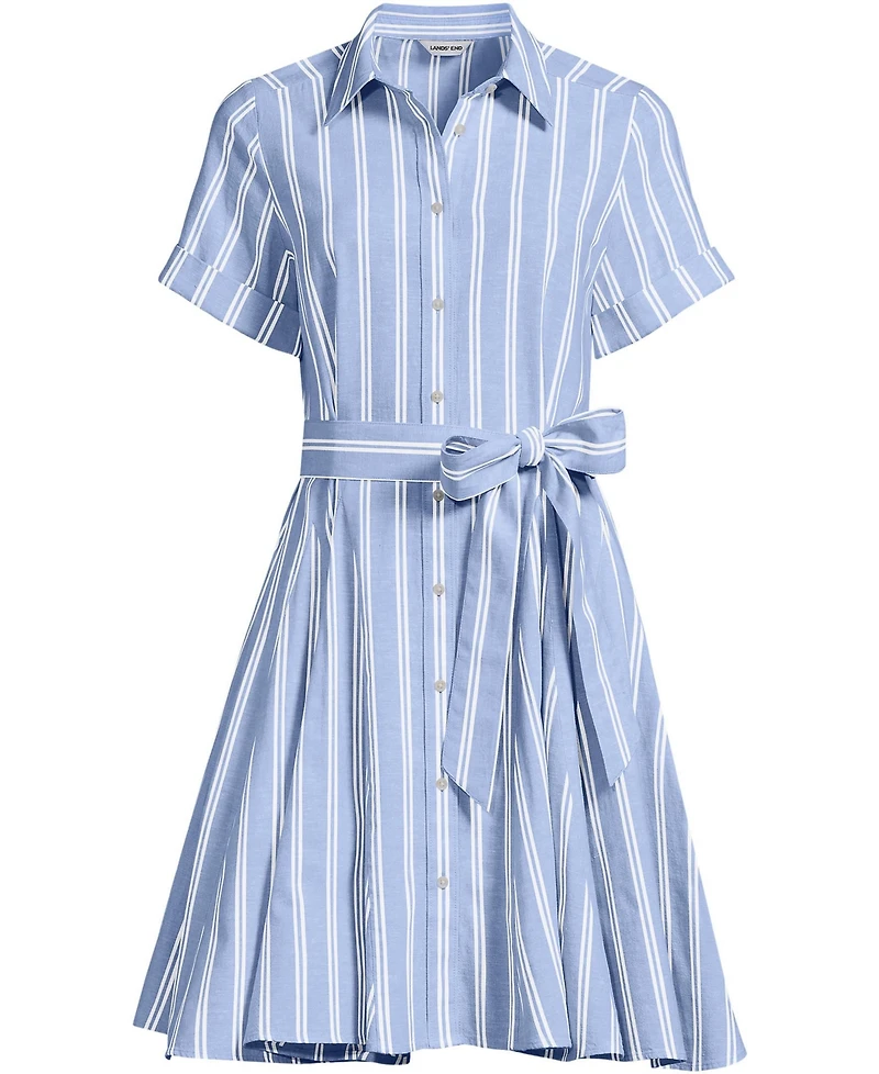 Lands' End Women's Linen Blend Button Front Dress with Godets