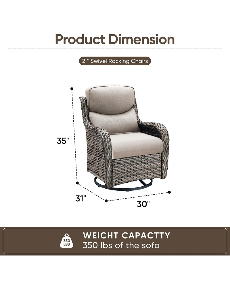 Pocassy Outdoor Swivel Rocker Patio Chairs-High Back Wicker Swivel Rocker Patio Chairs Set of 2,Pe Wicker Chair Patio Furniture Sets with 5in Cushions