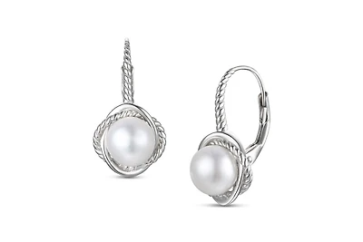 Rachel Glauber Timeless White Gold Plated Pearl Twisted Rope Earrings