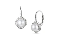 Rachel Glauber Timeless White Gold Plated Pearl Twisted Rope Earrings