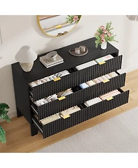 homfan 6 Drawer Dresser for Bedroom, 47" Wide Fluted Chest of Drawers with Metal Handle, Modern Wooden Tv Stand, Clothes Storage Organizer Hallway