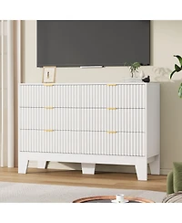 homfan 6 Drawer Dresser for Bedroom, 47" Wide Fluted Chest of Drawers with Metal Handle, Modern Wooden Tv Stand, Clothes Storage Organizer Hallway