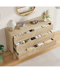 homfan 6 Drawer Dresser for Bedroom, 47" Wide Fluted Chest of Drawers with Metal Handle, Modern Wooden Tv Stand, Clothes Storage Organizer for Hallway