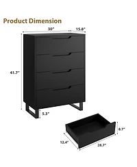 homfan 4 Dresser for Bedroom, 41.7" Tall Dresser, Freestanding Vertical Drawer Cabinet with Storage, Wooden Closet Storage Chest Living Room