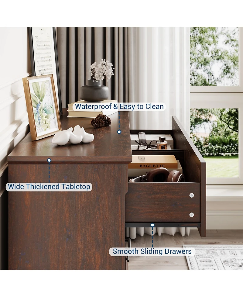 homfan 6-Drawer Dresser for Bedroom, Farmhouse Chest of Drawers with Metal Handles, Wide Storage Cabinet Living Room Hallway
