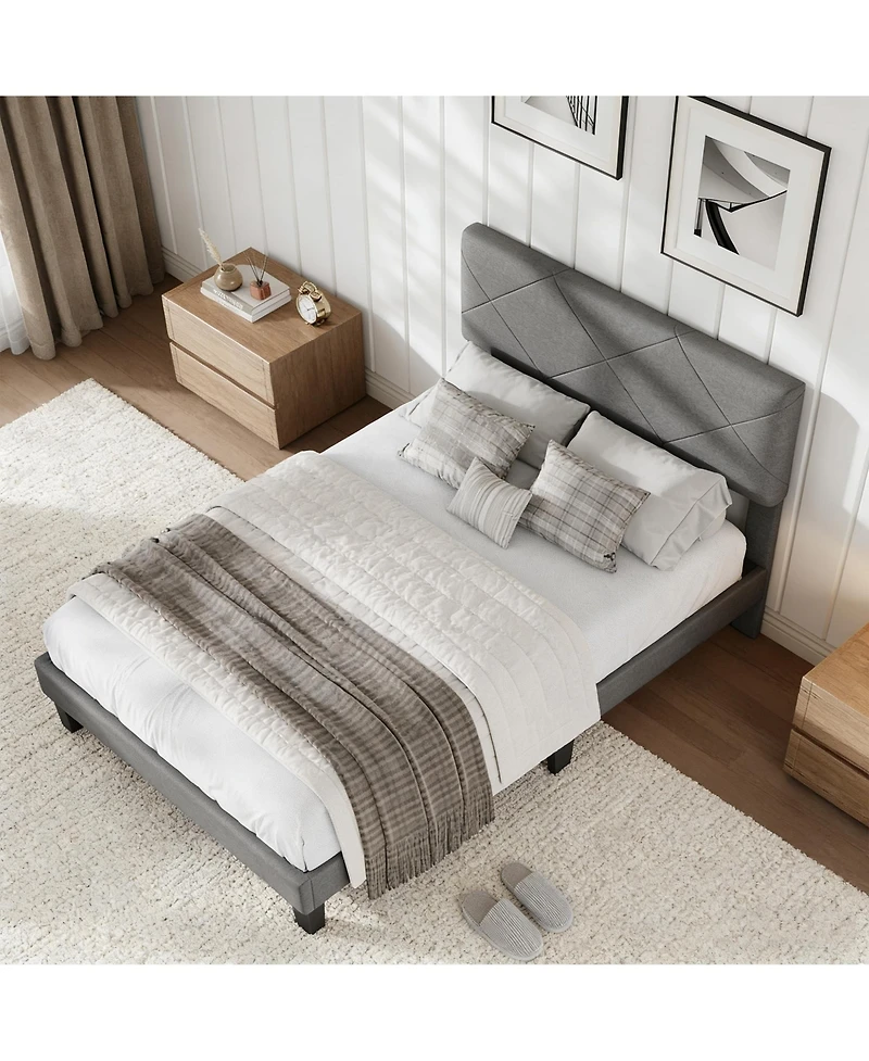 homfan Upholstered Platform Bed Frame with Quilted Headboard, Wooden Slats and Quiet Support