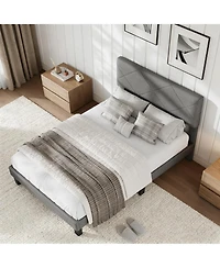 homfan Upholstered Platform Bed Frame with Quilted Headboard, Wooden Slats and Quiet Support