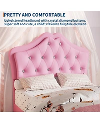 homfan Twin Upholstered Princess Bed Frame with Led Headboard, Storage Drawer, Velvet Finish, No Box Spring Needed