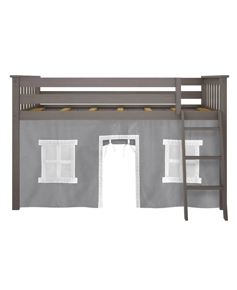 Max & Lily Loft Bed, Low Solid Wood Twin Bunk Beds for Kids with Ladder and Curtain