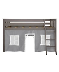 Max & Lily Loft Bed, Low Solid Wood Twin Bunk Beds for Kids with Ladder and Curtain