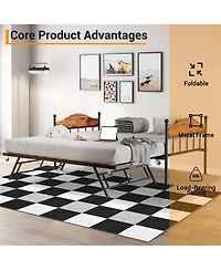 homfan Metal Daybed with Headboard, Sofa Bed Frame with Steel Slats and Optional Pop-Up Trundle for Bedroom or Living Room