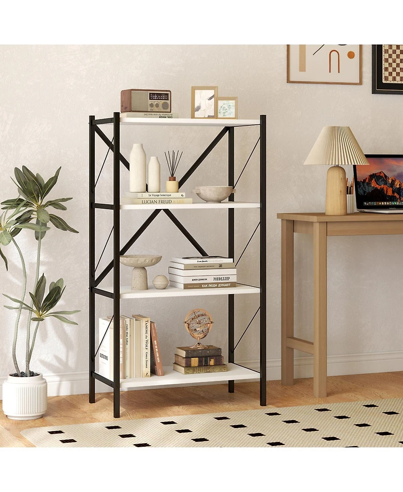 Gymax 4-Tier Bookshelf Industrial Bookcase with Heavy-Duty Metal Frame for Living Room