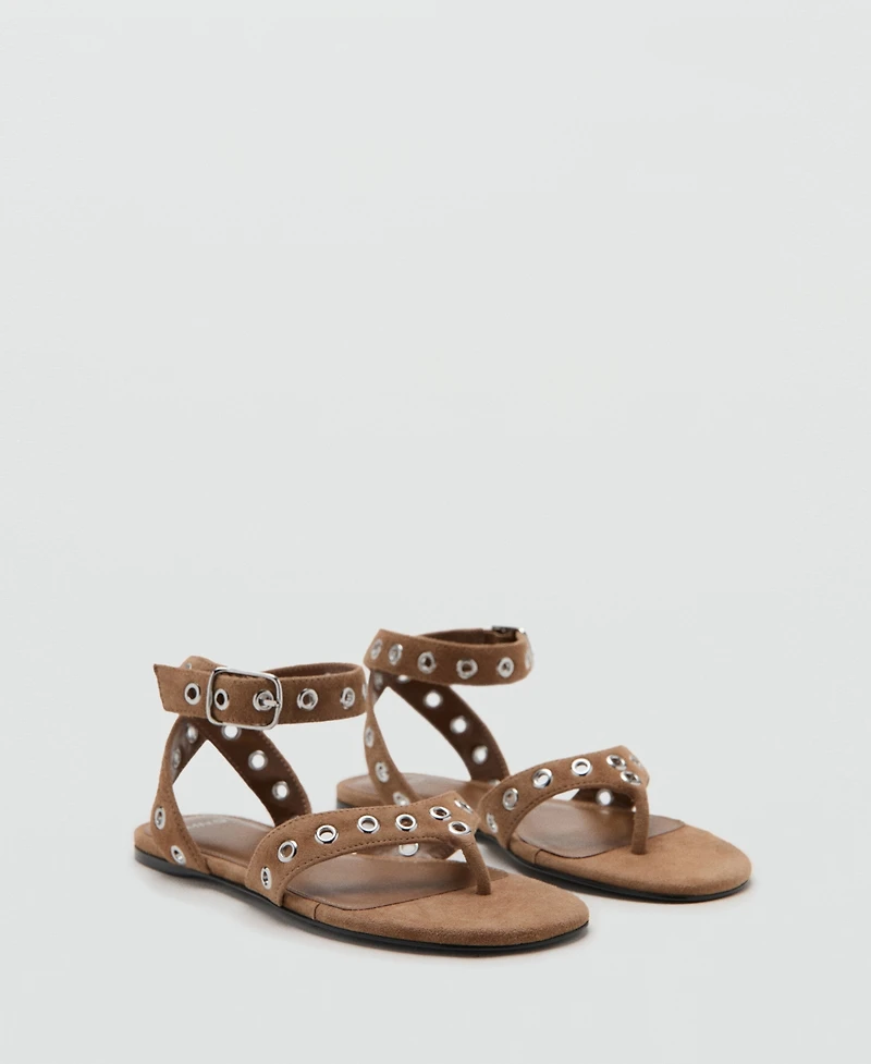 Mango Women's Eyelet Straps Leather Sandals