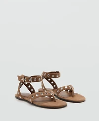 Mango Women's Eyelet Straps Leather Sandals