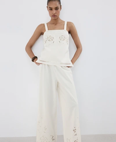 Mango Women's Openwork-Embroidered Palazzo Pants