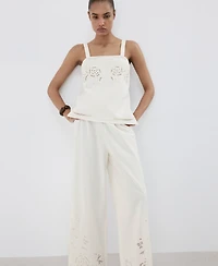 Mango Women's Openwork-Embroidered Palazzo Pants