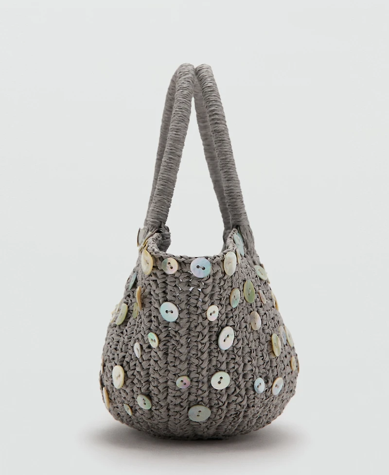 Mango Women's Buttons Natural-Fiber Handbag