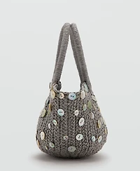 Mango Women's Buttons Natural-Fiber Handbag