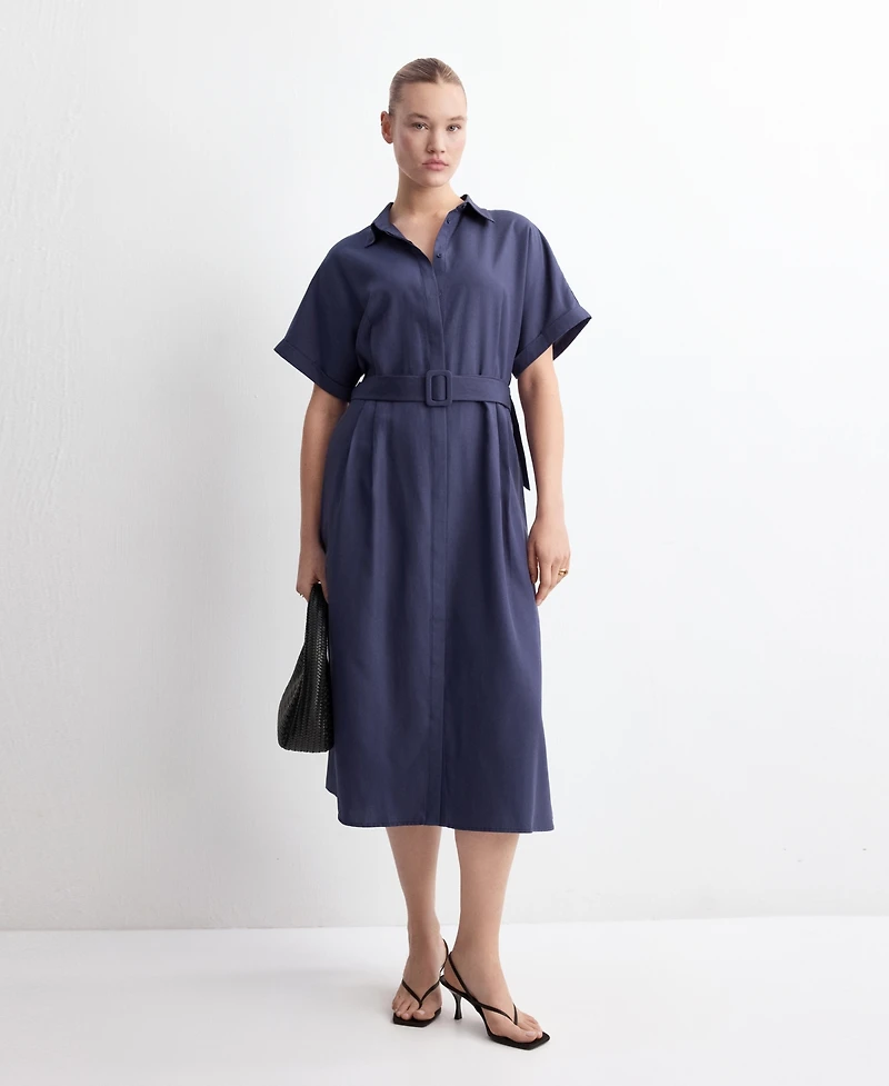 Mango Women's Belted Lyocell Shirtdress