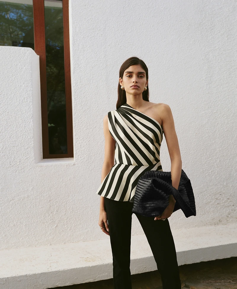 Mango Women's Striped Asymmetrical Top