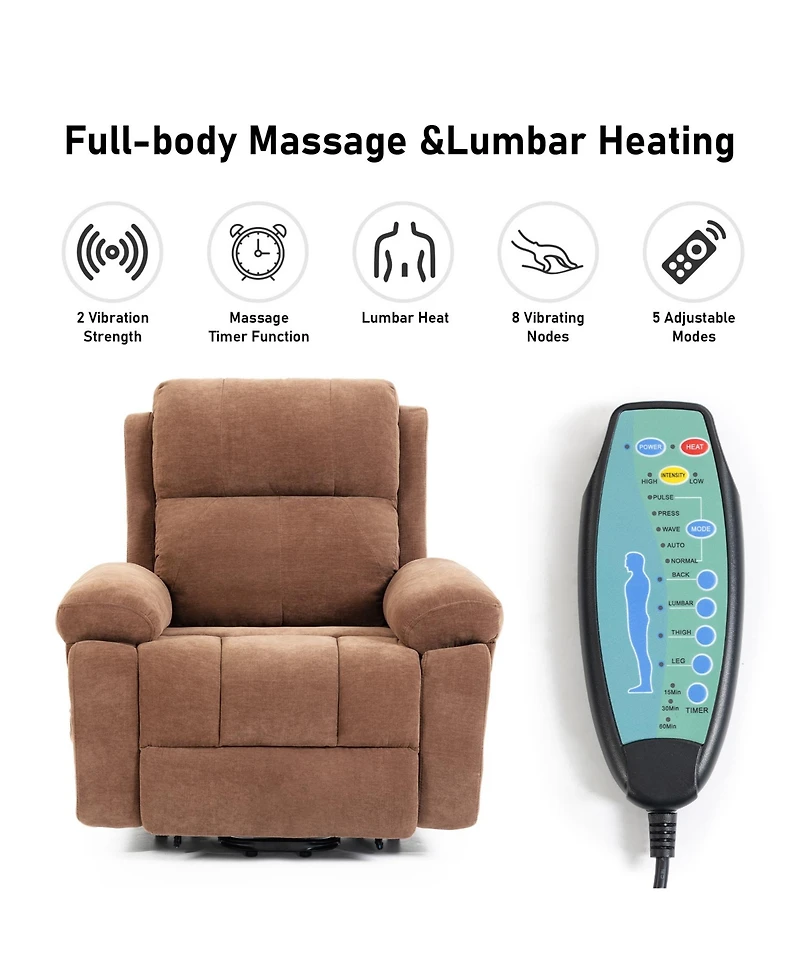 Dyhome Power Lift Recliner with Massage and Heat, Upholstered Chenille Chair Dual Hidden Cup Holders Usb Port